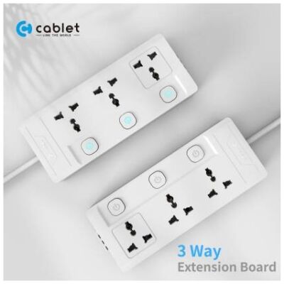 Cablet 3030-18, 3 Universal Sockets, 3 Switches and 1.8m Heavy Duty Cable Extension Board (White)