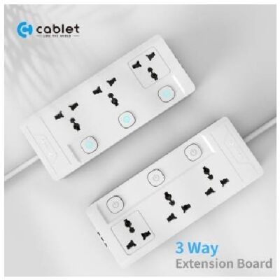 Cablet 3030-45, 3 Universal Sockets, 3 Switches and 4.5m Heavy Duty Cable Extension Board (White)