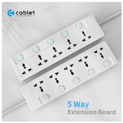 Cablet 5050-18, 5 Universal Sockets, 5 Switches and 1.8m Heavy Duty Cable Extension Board (White)