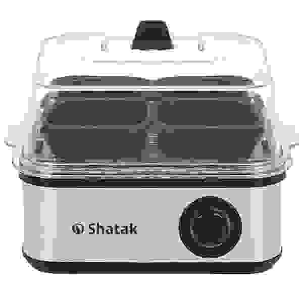 SHATAK EGG BOILER & POACHER | 3 BOILING MODES | STAINLESS STEEL BODY AND HEATING PLATE SEEB-SS-SQUARE EGG COOKER (Silver Black ,8 Eggs))